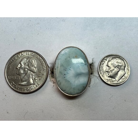Estate Sterling Silver 925 Oval Larimar Gemstone Ring Size 8, 9.1g Statement - Picture 6 of 8